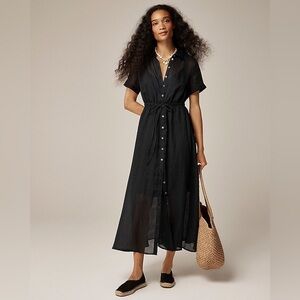 NWT J.Crew Tall Cerise shirtdress in ramie 6T Black Preppy Vacation Resort Midi